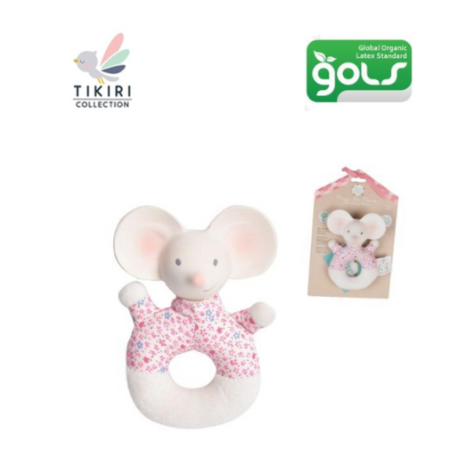 Meiya the Mouse Soft Rattle with Natural Rubber Teether Head